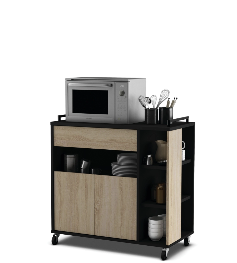 CARRELLO MULTIFUNZIONE ROVERE E NERO, 78,4X40X79 CM